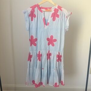 Oliphant Light Blue Dress with Pink Floral Motif NWT